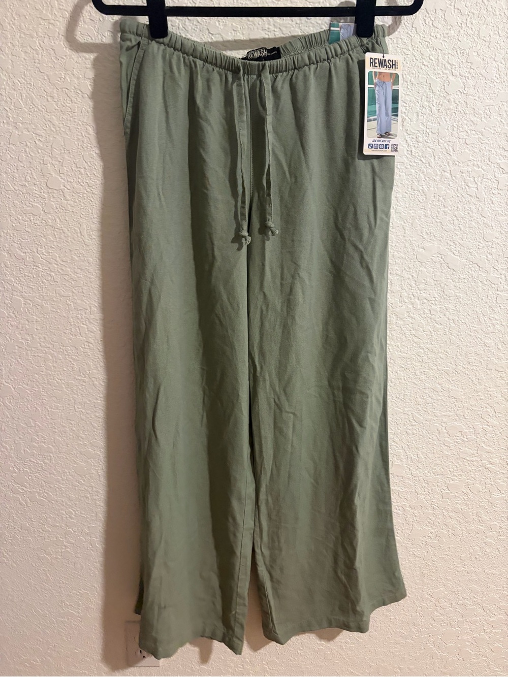 ReWash Low Rise Wide Leg Olive Green Drawstring Pants